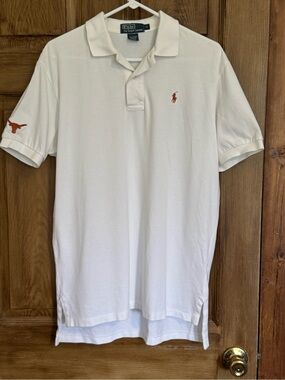 Ralph Lauren White Polo with Orange Embroidered Horse and UT Logos